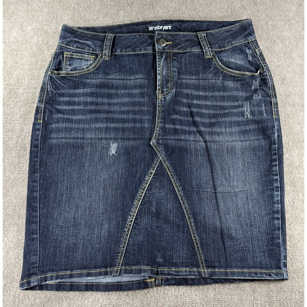 Lane Bryant Denim Skirt Womens 14 Blue Distressed Stretch Jean‎ Skirt